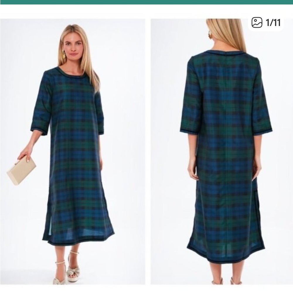 Tuckernuck | NEW Jamie Velvet Trimmed Plaid Blackwatch Midi Dress Size M